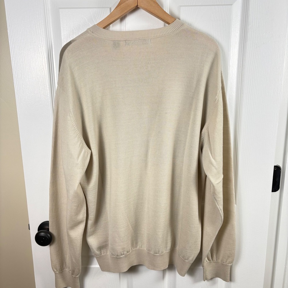 Greg Norman Argyle V-Neck Sweater Beige 100% Wool Men's XL Golf Grandpa READ‎ - Picture 5 of 9
